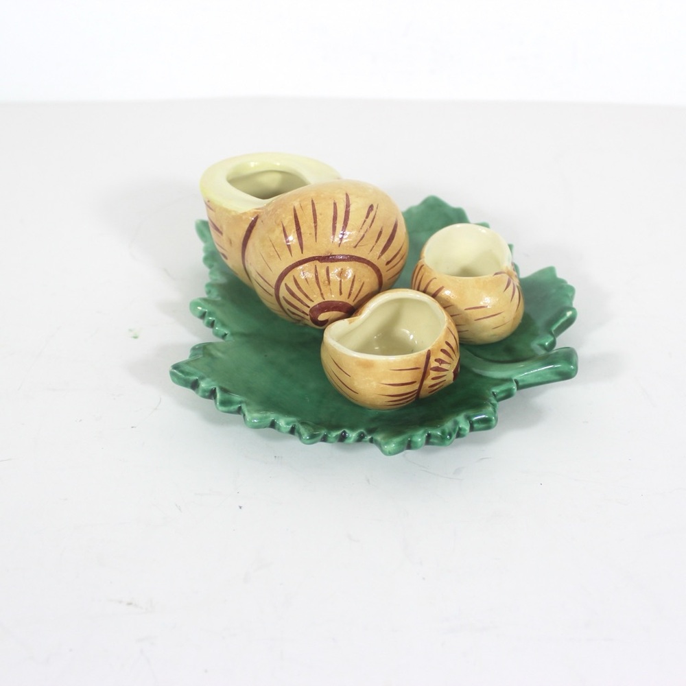 Vintage French Country Majolica Snail Condiment Dish Ceramic Faïence Escargot
